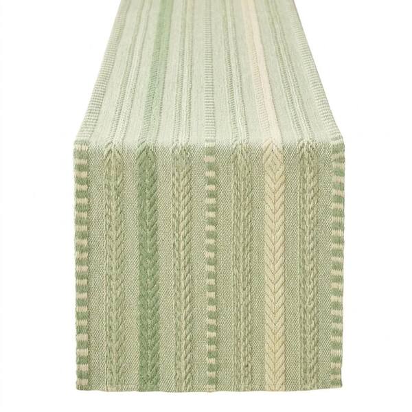 12 in. W x 72 in. L Green Striped Cotton Blend Farmhouse Table Runner for Table Decor 1 Pack