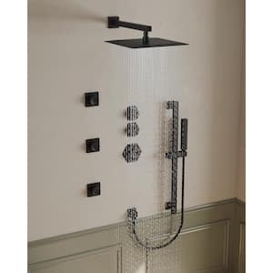 5-Spray 12 in. Dual Shower Head Wall Mount Fixed and Handheld Shower Head 2.5 GPM in Matte Black(Valve included)