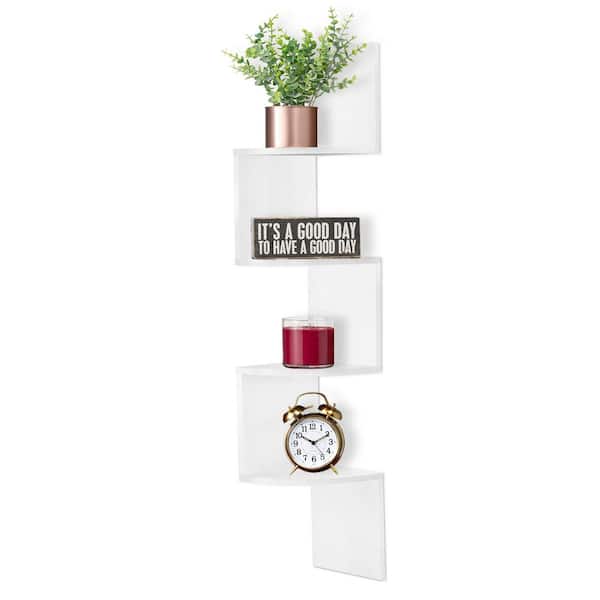 40 in. Tall White Faux Wood 5-Shelf Accent Bookcase, 5-Tier Zig Zag Geometric Corner Wall Book Shelf Unit