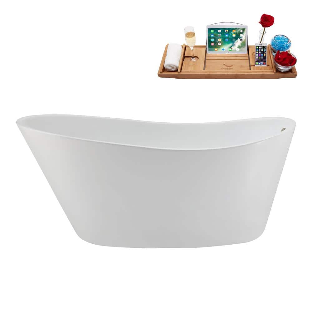 59 in. x 28 in. Acrylic Freestanding Soaking Bathtub in Glossy White with Brushed GunMetal Drain, Bamboo Tray price history on PriceWatchPro