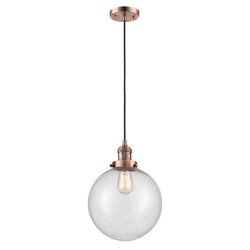Antique Copper Mini Pendant with Seedy Glass Globe