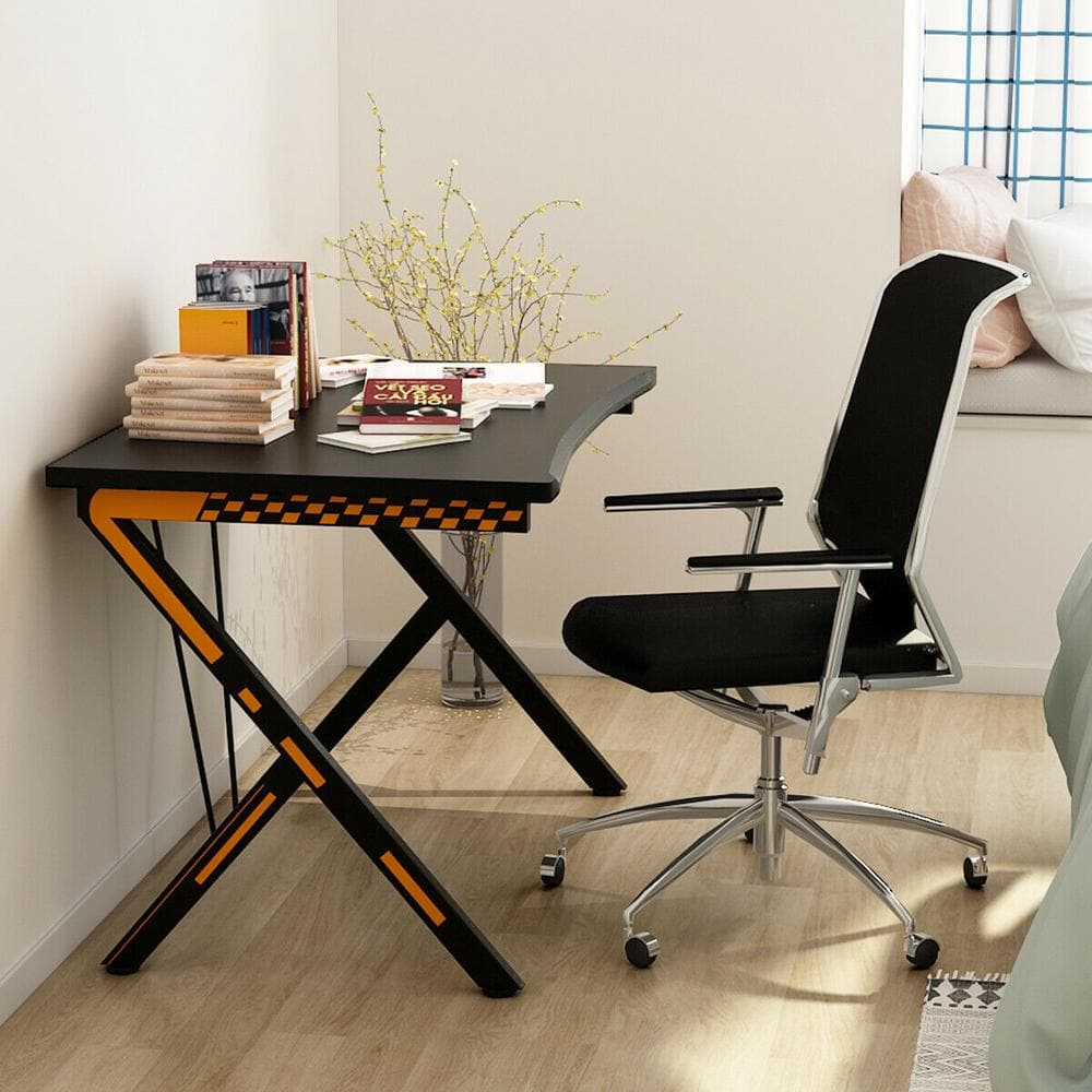 Black MDF and Steel Gaming Desk with Large Desktop