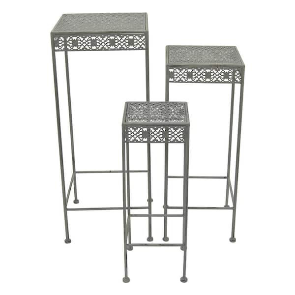 THREE HANDS 11 in. L x 11 in. W x 28 in. H Square Green Metal Plant Stand (Set of 3)