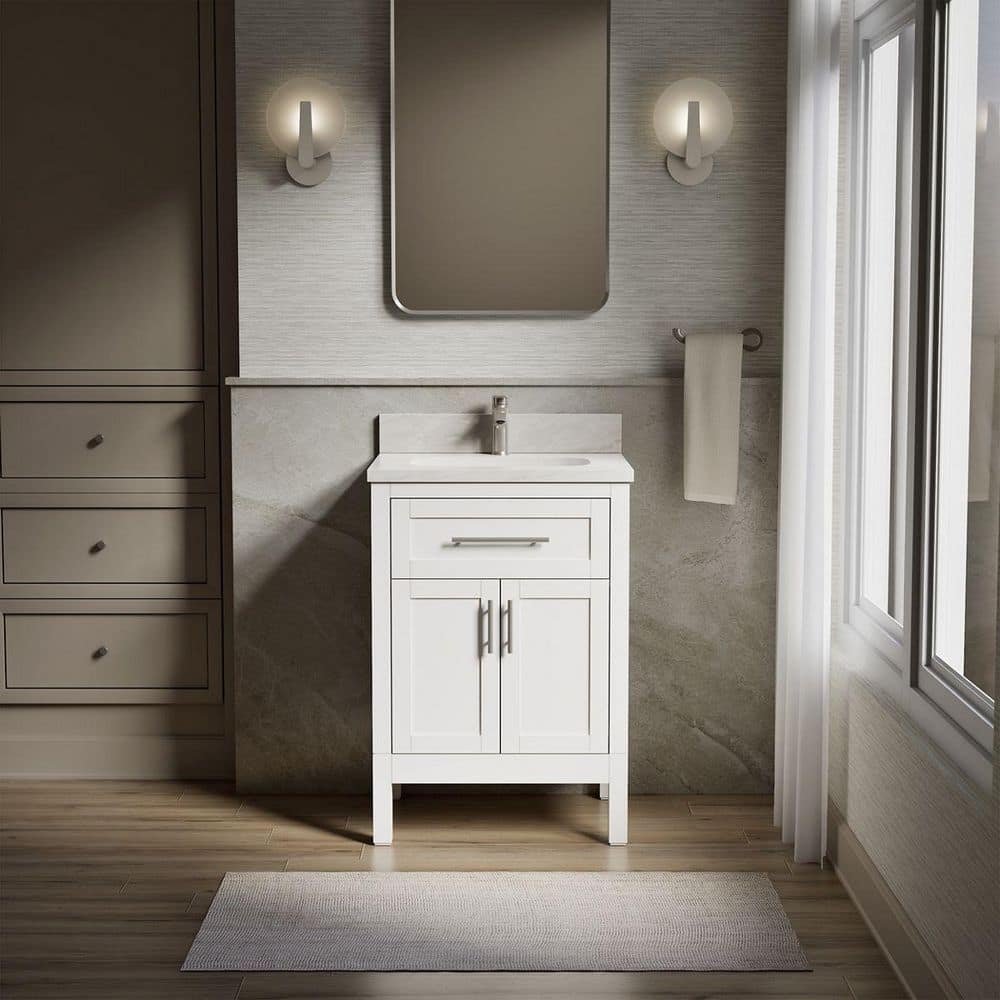 Hadron 24 in. Single Sink Freestanding White Bath Vanity with White Quartz Top Assembled price history on PriceWatchPro
