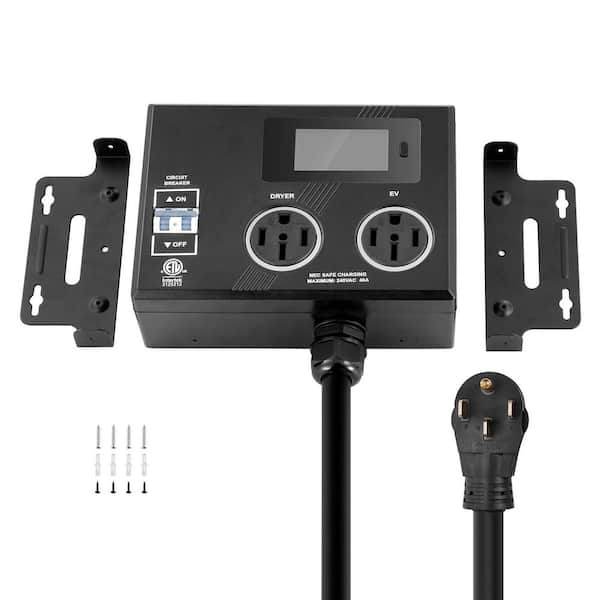 NEMA Splitter for Dryer and EV, 240V Smart Power Distribution, 3.4 in. LCD, Max 40A Dryer EV, 3-Color LED Indicator