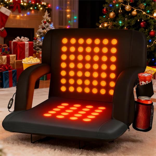 SEEUTEK 25 in. W Portable Double Heated Stadium Seats for Bleachers with Padded Backres, USB 3 Levels of Heat and 5 Pockets