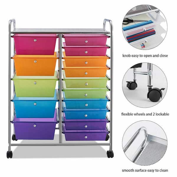  Giantex 15 Drawer Rolling Storage Cart Tools Scrapbook Paper  Office School Organizer, Multicolor : Office Products
