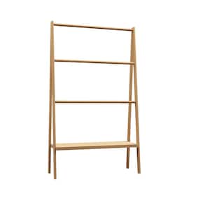 30.16 in. W x 12.01 in. D x 51.69 in. H 4 Tier Freestanding Towel Bar Bamboo Ladder Towel Rack in Natural with Shelf