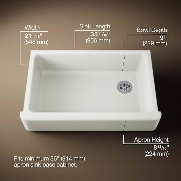 KOHLER Whitehaven Farmhouse/Apron-Front Cast Iron 36 in. Single