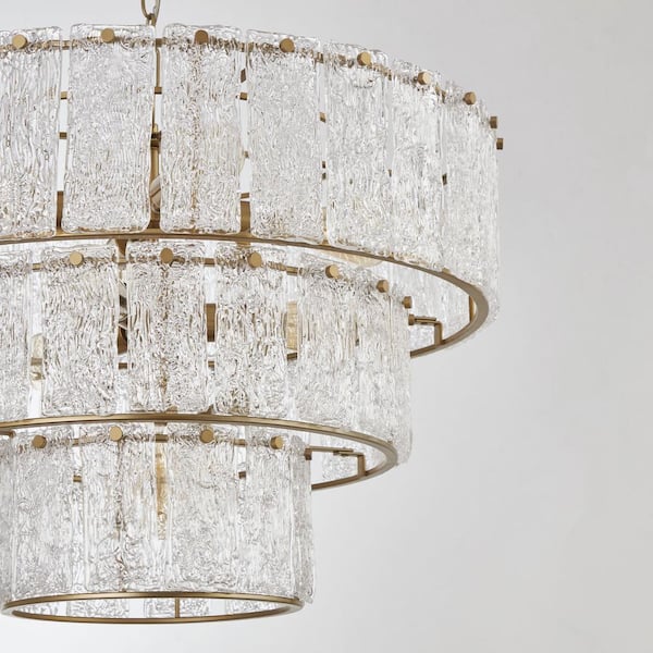 KAWOTI 8-Light Distressed Gold 3-Tiered Chandelier Light Fixture