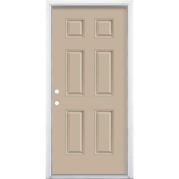 Masonite 36 in. x 80 in. 6-Panel Canyon View Right-Hand Inswing Painted Smooth Fiberglass Prehung Front Door with Brickmold