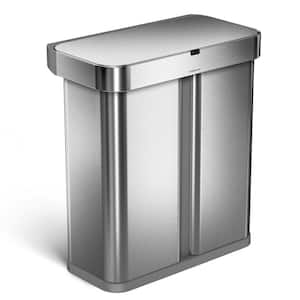 58 l Dual Compartment Rectangular Recycling Sensor Trash Can with Voice and Motion Control, Brushed Stainless Steel