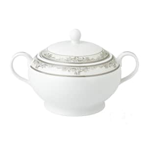 Juliette 12 in. x 8.5 in. x 7 in. 4 Qt. 128 fl. oz. Silver Bone China Soup Tureen Serving Bowl with Lid (Set of 2)