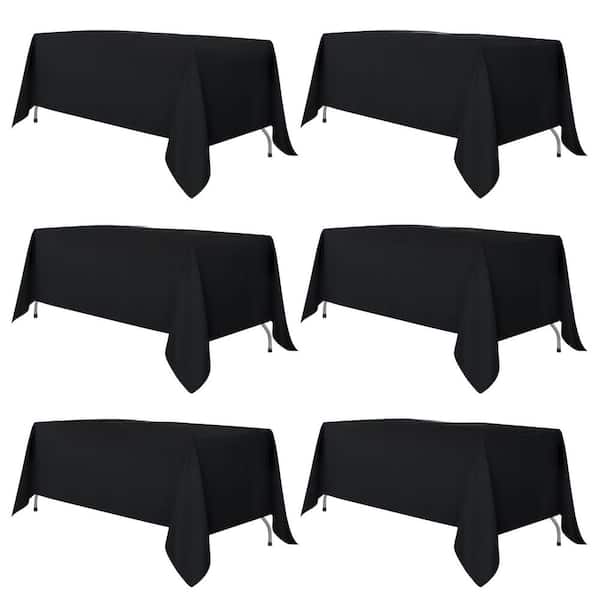 70 in. W x 120 in. L Nature Fabric Reusable and Washable Table Clothes, Table Covers for Wedding, Party, Black (6-Pack)
