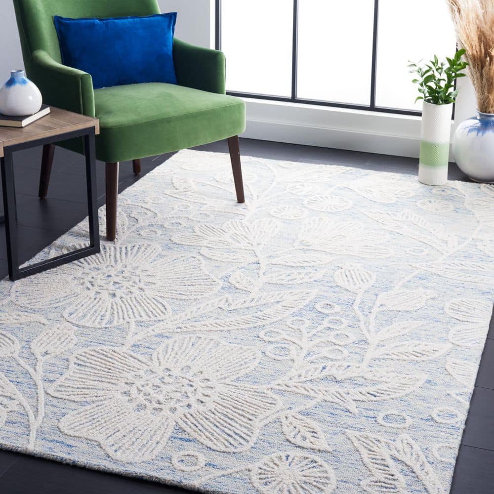 Hand-Tufted Floral Elegance Blue/Ivory Wool Area Rug - 3' x 5'