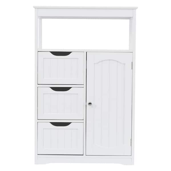 Homfa 4 Doors Linen Storage Cabinet, 3-Tier Wood Tall Cabinet Cupboard with  2 Drawers for Living Room Bathroom, White