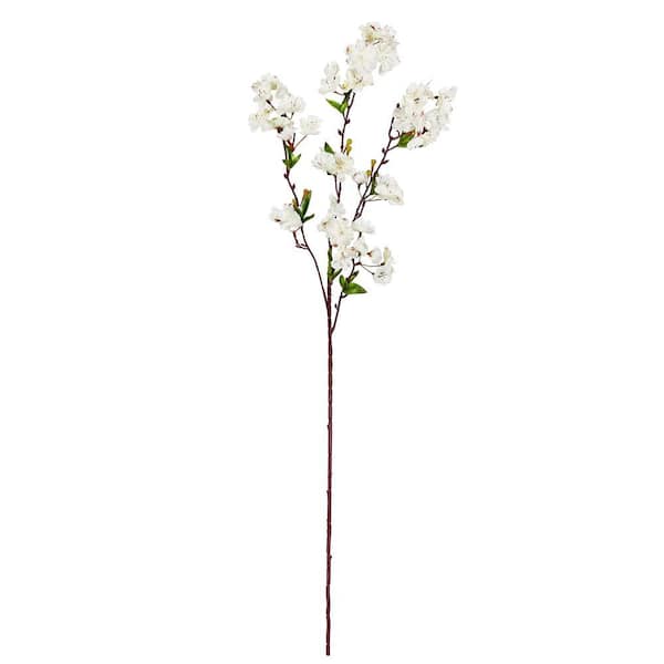 35 in. Cream White Artificial Cherry Blossom Flower Stem Spray (Set of 4)