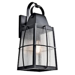 Tolerand 20.25 in. 1-Light Textured Black Outdoor Hardwired Wall Lantern Sconce with No Bulbs Included (1-Pack)