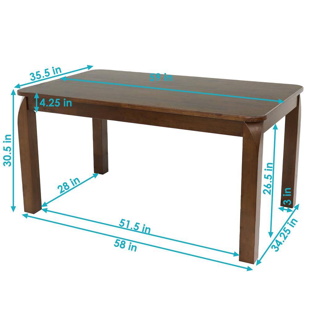 Dorian 62" Dark Walnut Solid Rubberwood Mid-Century Modern Dining Table