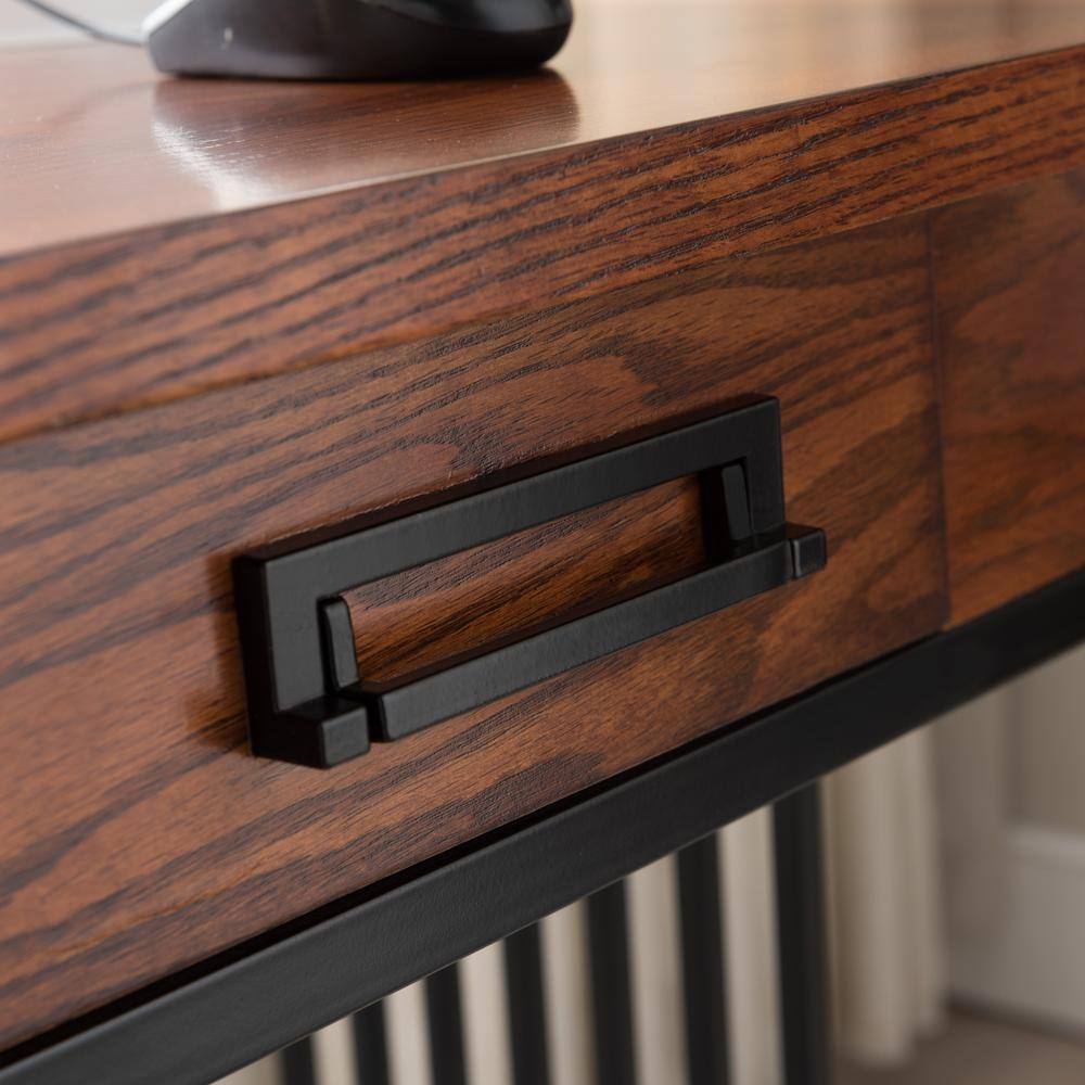 Ironcraft Mission Oak and Black Wood Sofa Table with Storage