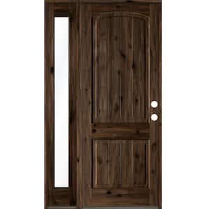 44 in. x 96 in. Rustic knotty alder Sidelite 2 Panel Left-Hand/Inswing Clear Glass Black Stain Wood Prehung Front Door
