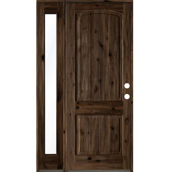 Krosswood Doors 44 in. x 96 in. Rustic knotty alder Sidelite 2 Panel Left-Hand/Inswing Clear Glass Black Stain Wood Prehung Front Door