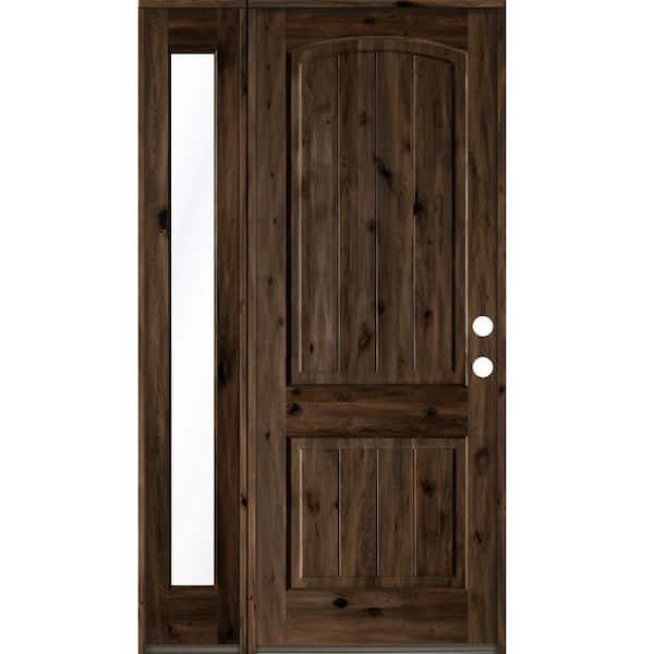 Krosswood Doors 50 in. x 96 in. Rustic knotty alder Sidelite 2 Panel Left-Hand/Inswing Clear Glass Black Stain Wood Prehung Front Door