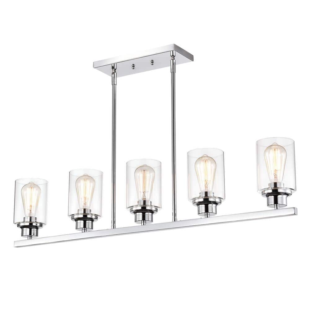Indoor 5-Light Chrome Steel Kitchen Island Pendant Light with Clear Glass S