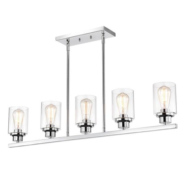 Unbranded Indoor 5-Light Chrome Steel Kitchen Island Pendant Light with Clear Glass Shade Uplight Adjustable Height