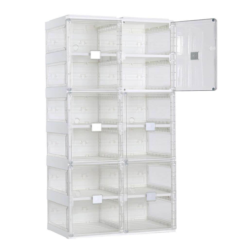 Foldable White Shoe Rack Organizer, 6-Tier Freestanding Shoe Storage Cabinet with 12 Clear Storage Cubes & Doors price history on PriceWatchPro