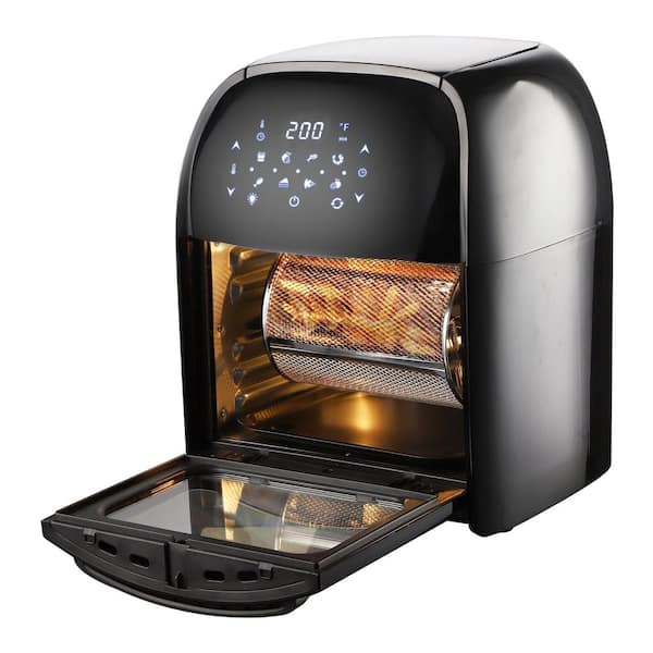 12 qt. Black Air Fryer with LED Display With Touch Control, 3-in-1 Air Fryer, Rotisserie Oven, Dehydrator