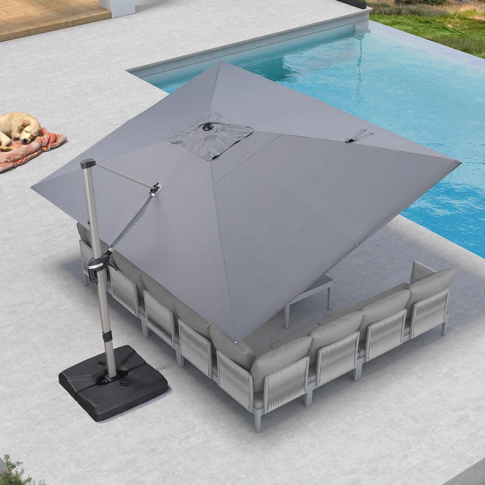 Light Gray Rectangular Cantilever Patio Umbrella with Champagne Aluminum Frame