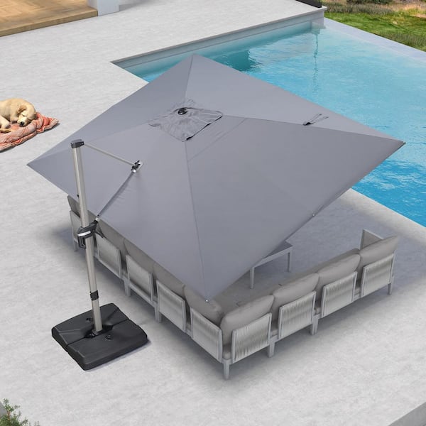 PURPLE LEAF 10 ft. x 13 ft. Outdoor Patio Umbrella Cantilever Umbrella Light Champagne Aluminum 360° Rotation in Light Gray