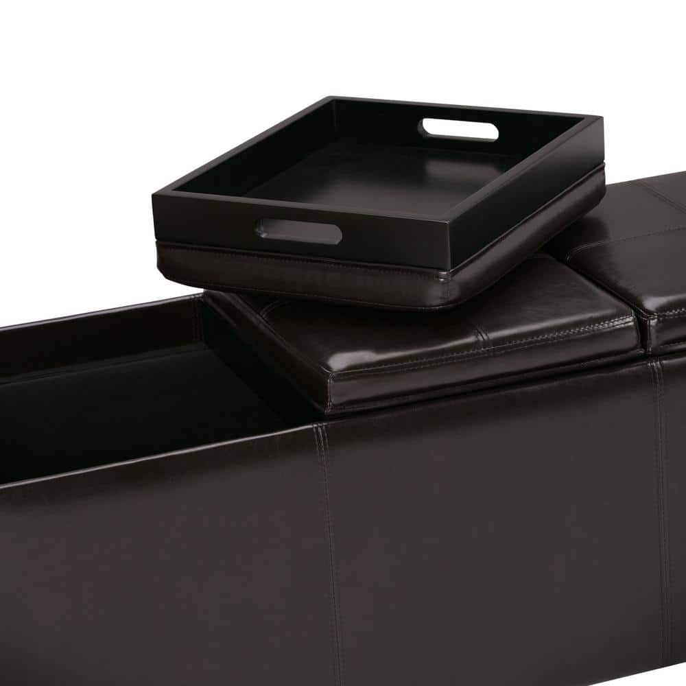 Tanners Brown Faux Leather Storage Ottoman with Serving Trays