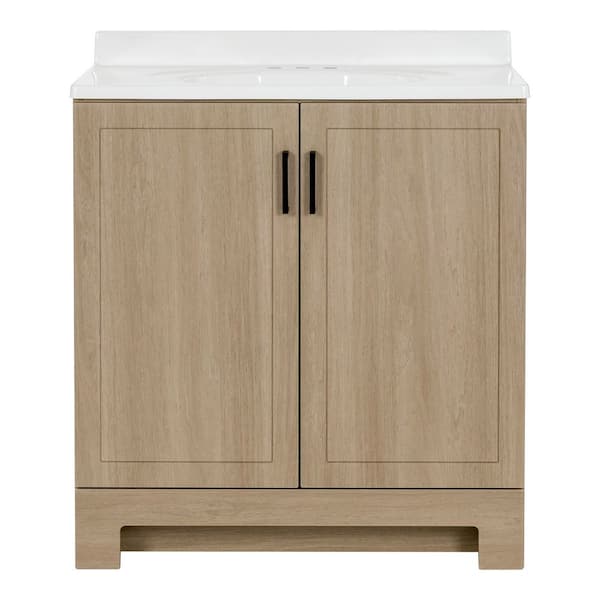 Oakley 31 in. Single Sink Beige Oak Bath Vanity with White Cultured Marble Top (Assembled)