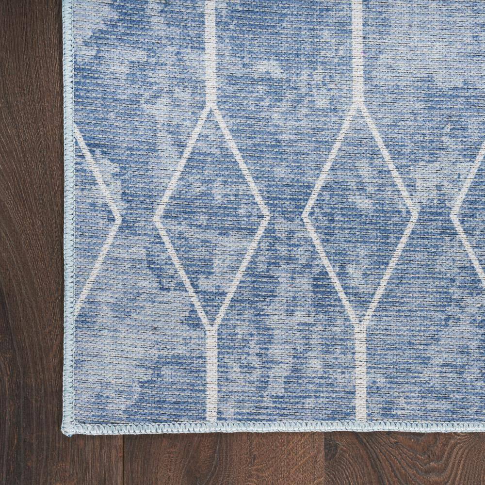 Navy Blue Geometric Synthetic Indoor/Outdoor Runner Rug