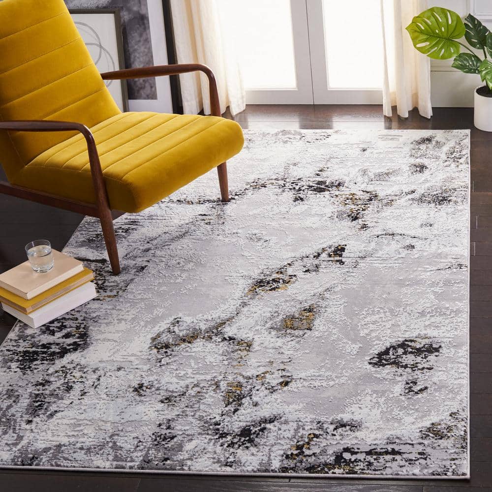 Amelia 9' x 12' Grey and Gold Synthetic Reversible Area Rug