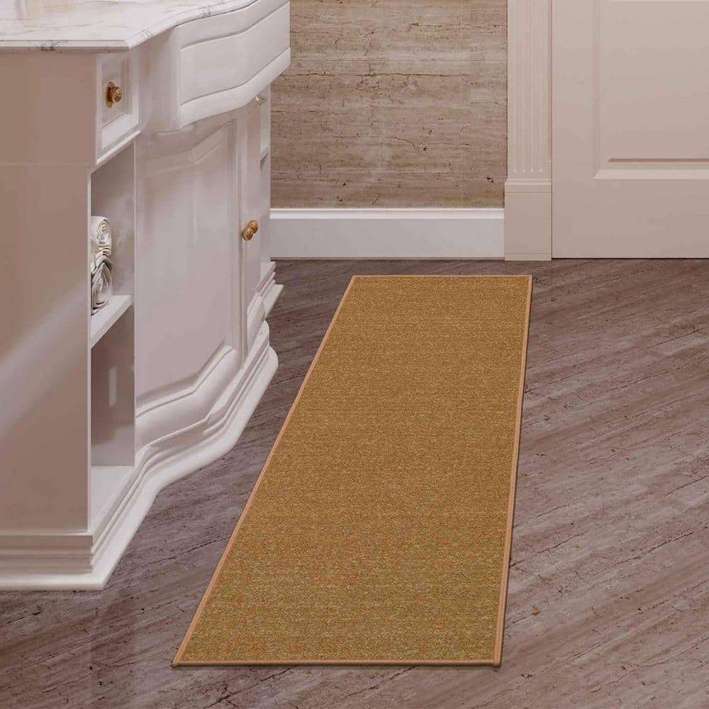 Beige Polyamide Non-Slip Rubberback Runner Rug for Kitchen