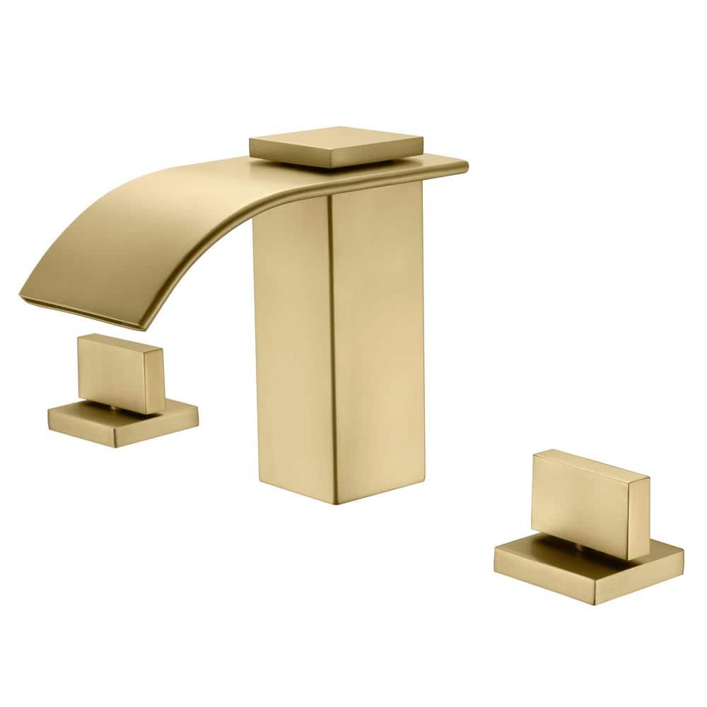 SUMERAIN Waterfall Double Handle Tub Deck Mount Roman Tub Faucet with Valve in Brushed Gold