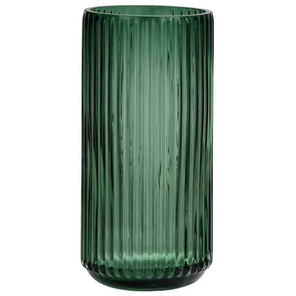7.5 in. Green Glass Cylinder Decorative Vase for Bookshelf, Dinner Table, Indoor Office, Home Decor ID382PH033