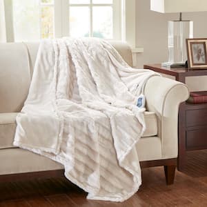 Heated Duke Ivory 50 in. x 70 in. Faux Fur Heated Throw