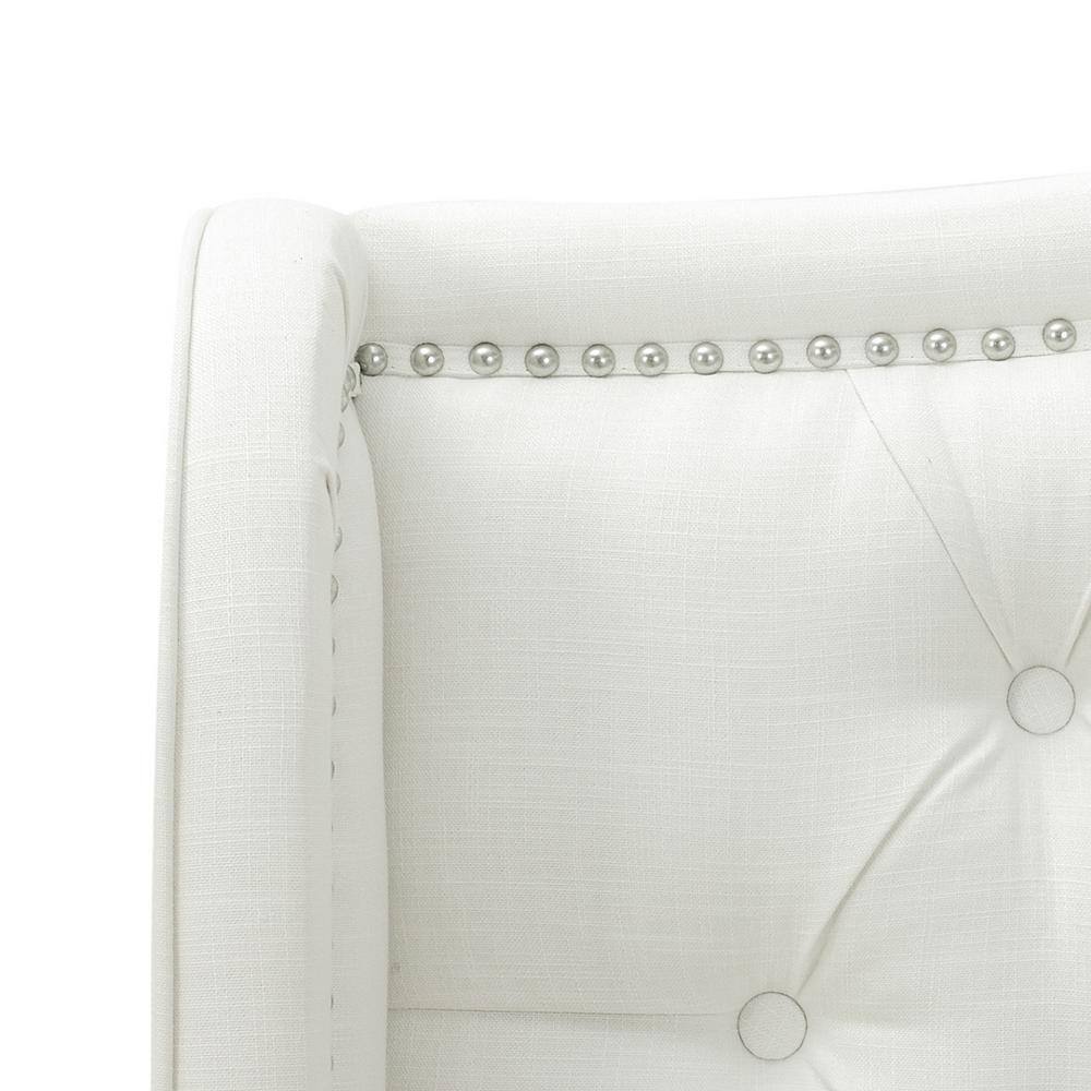 Antique White Tufted Upholstered Queen Bed with Nailhead Trim