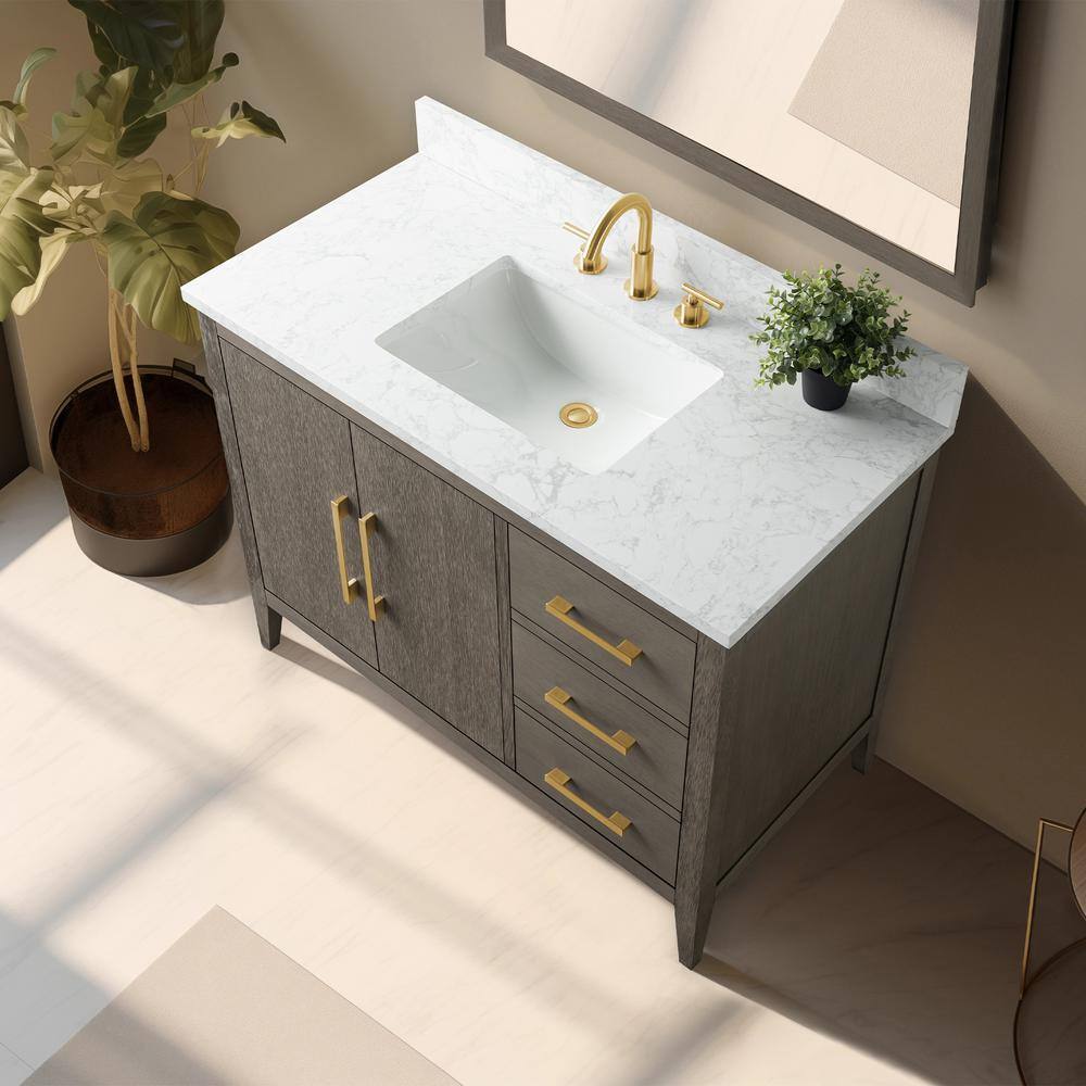 42'' Driftwood Gray Single Bathroom Vanity with Marble Top