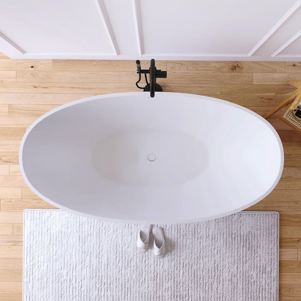 Eaton 71 in. x 35.4 in. Stone Resin Solid Surface Matte Flatbottom Freestanding Soaking Bathtub in White