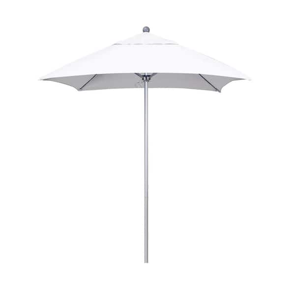 California Umbrella 6 ft. Square Silver Aluminum Commercial Market Patio Umbrella with Fiberglass Ribs and Push Lift in Natural Sunbrella