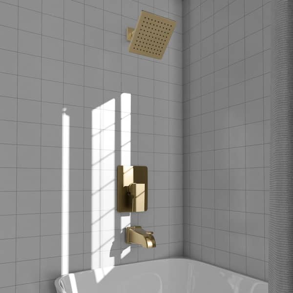 Palisades 1-Spray Pattern 6 in. Modern Wall Mount Fixed Shower Head Shower System in Champagne Bronze