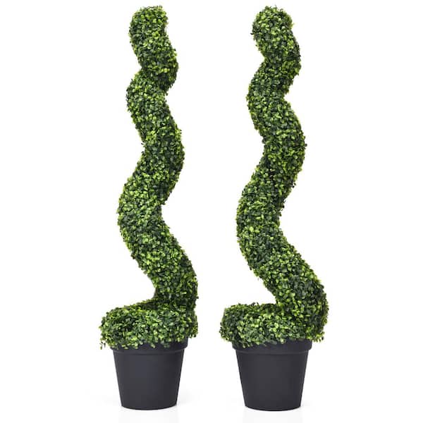 Costway Indoor/Outdoor Artificial Spiral Topiary Tree Office Garden Patio Decoration (Set of 2)