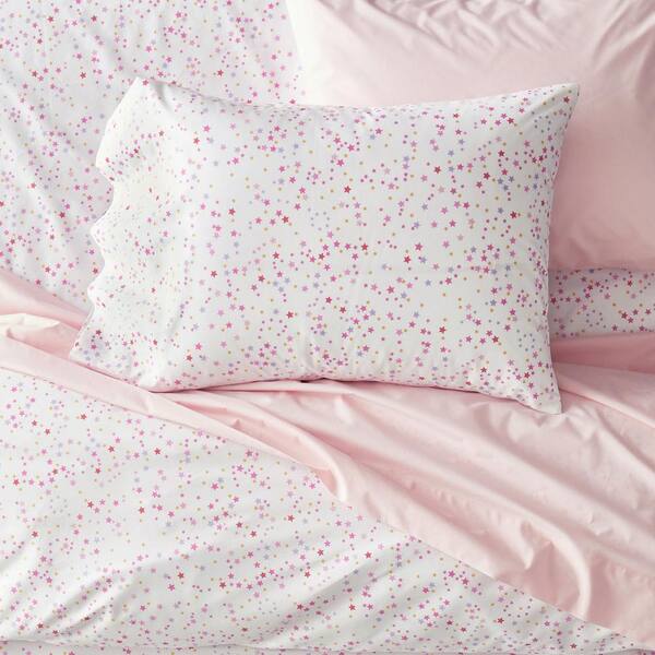 The Company Store Company Kids Ditsy Star Pink Organic Cotton Percale Full Sheet Set