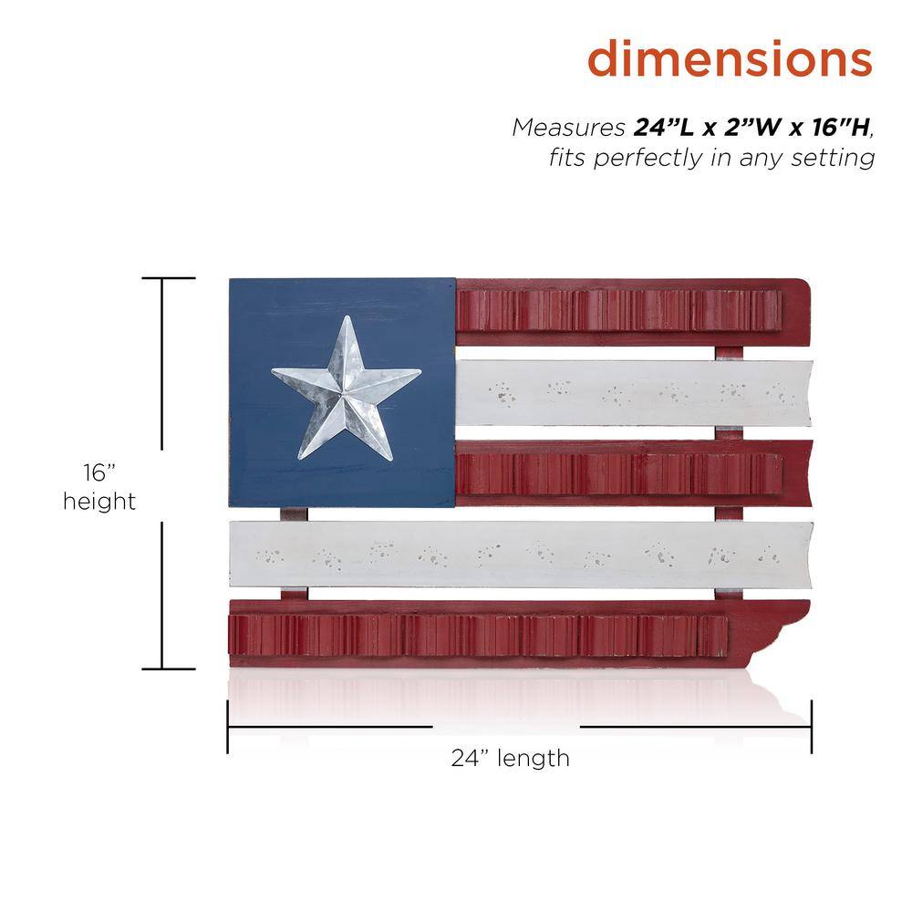 Rustic Red, White, and Blue Wood and Metal Flag Wall Sculpture