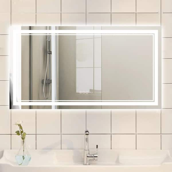 CASAINC 55-in x 30-in Dimmable Lighted Color Fog Free Frameless Bathroom Vanity Mirror in White | MD04-6036SF2